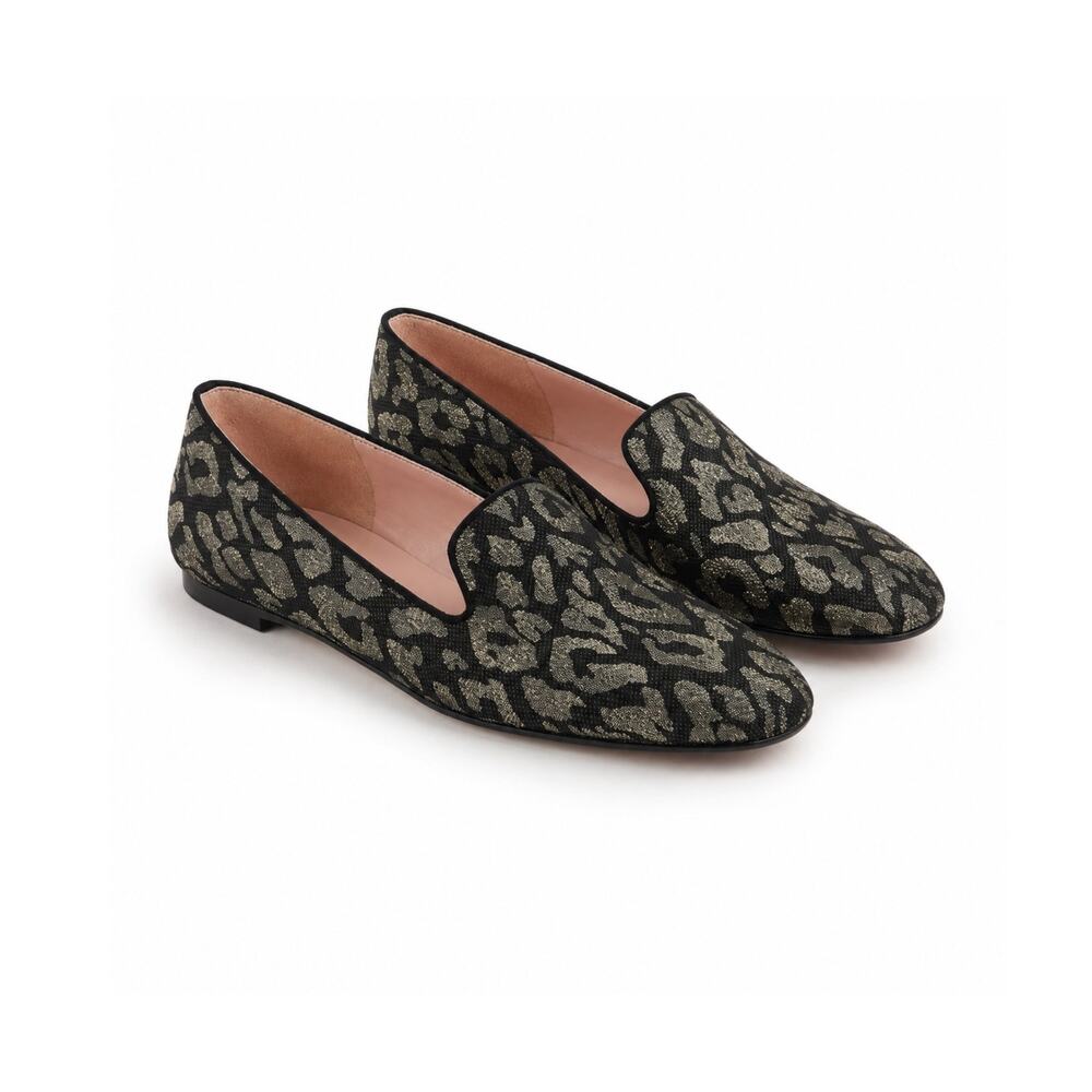 J CREW Metallic Leopard Smoking Slippers Shoes Flats
